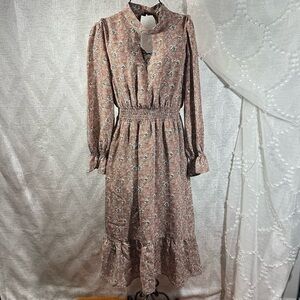 Orange Creek Los Angeles floral mauve midi dress size L